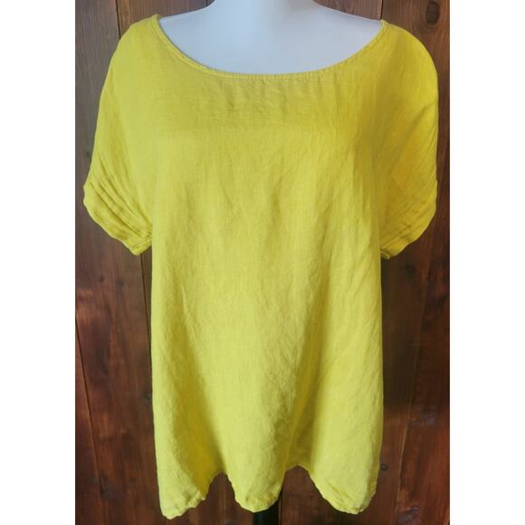Terzo Millennio Women Small Yellow Linen Blouse Shell Button Back Made in Italy - Picture 2 of 10